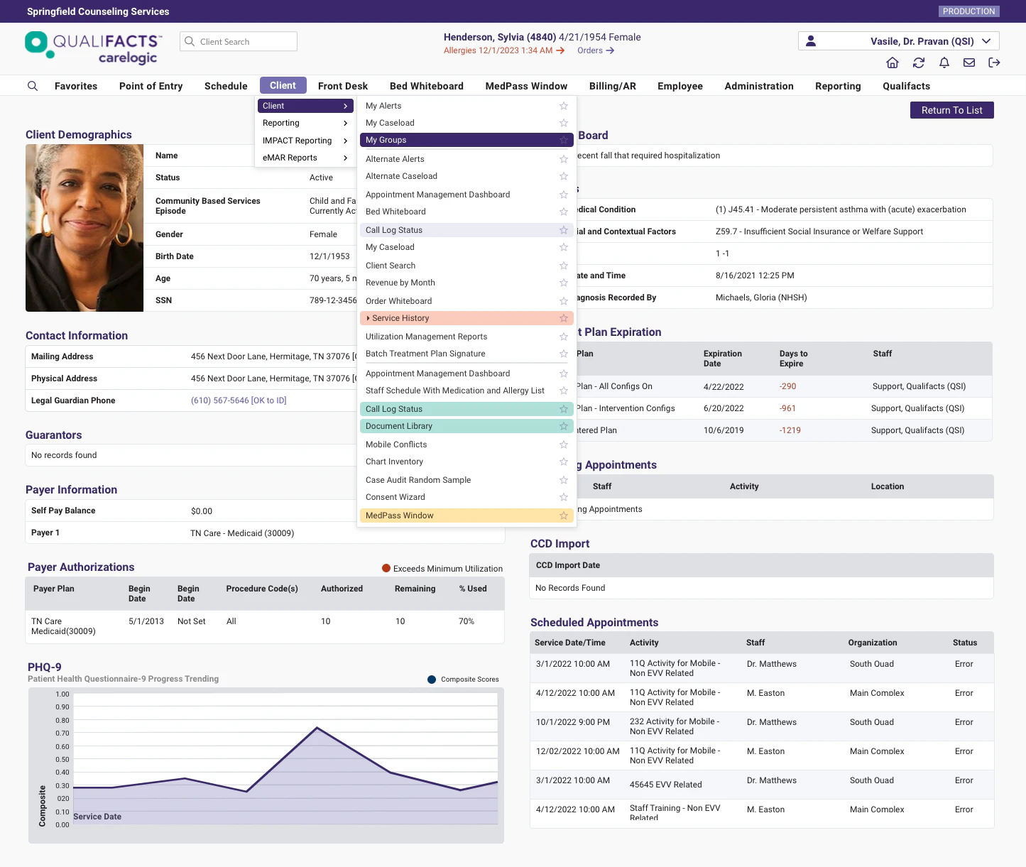 screenshot of Qualifacts CareLogic